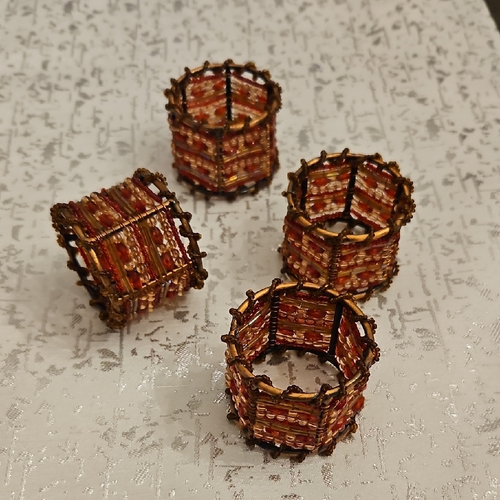 Napkin Rings - Red and Gold - Beaded - Pier 1